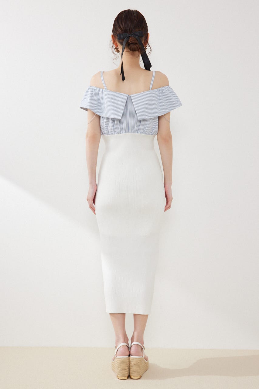 2WAYフロントジップビッグカラータイトニットワンピース WHT FREE