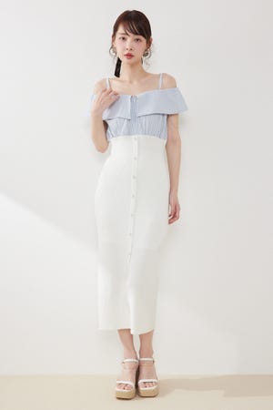 2WAYフロントジップビッグカラータイトニットワンピース