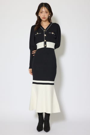 バイカラーカーデセットニットワンピース
