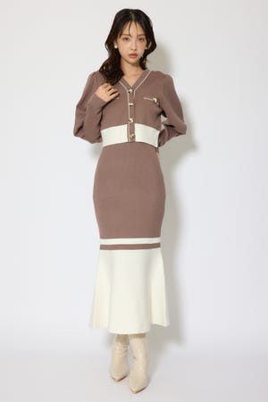 バイカラーカーデセットニットワンピース