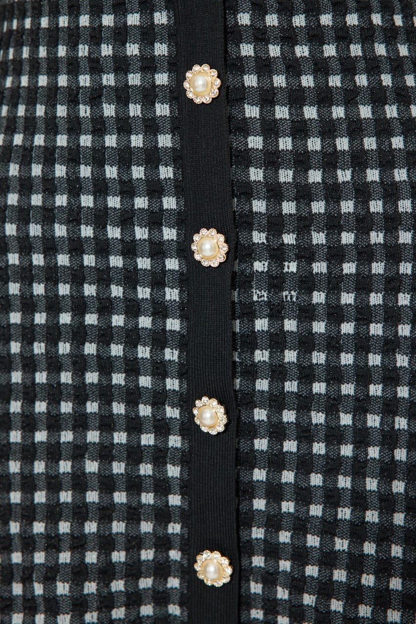 アシンメトリーツイードミニニットワンピース BLK FREE