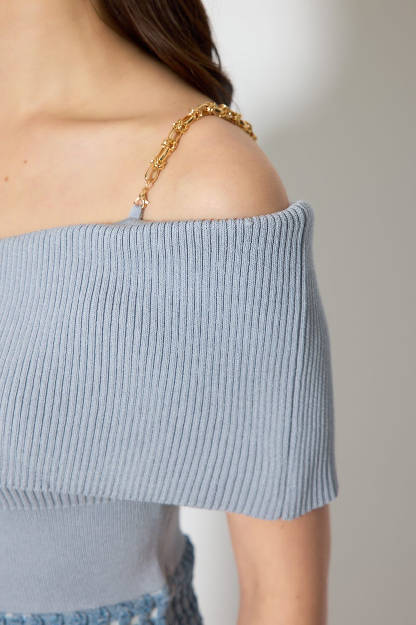 アシンメトリーツイードミニニットワンピース BLU FREE