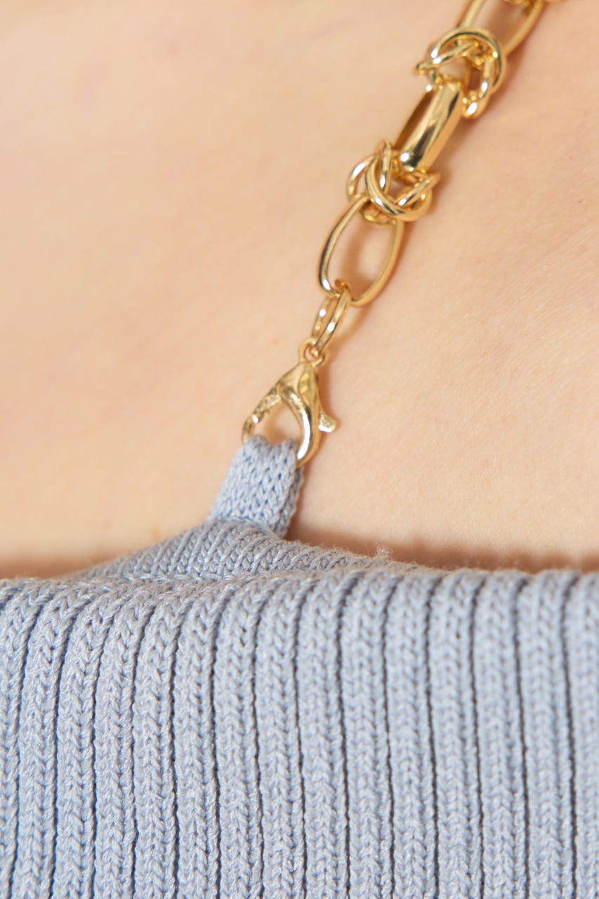 アシンメトリーツイードミニニットワンピース BLU FREE