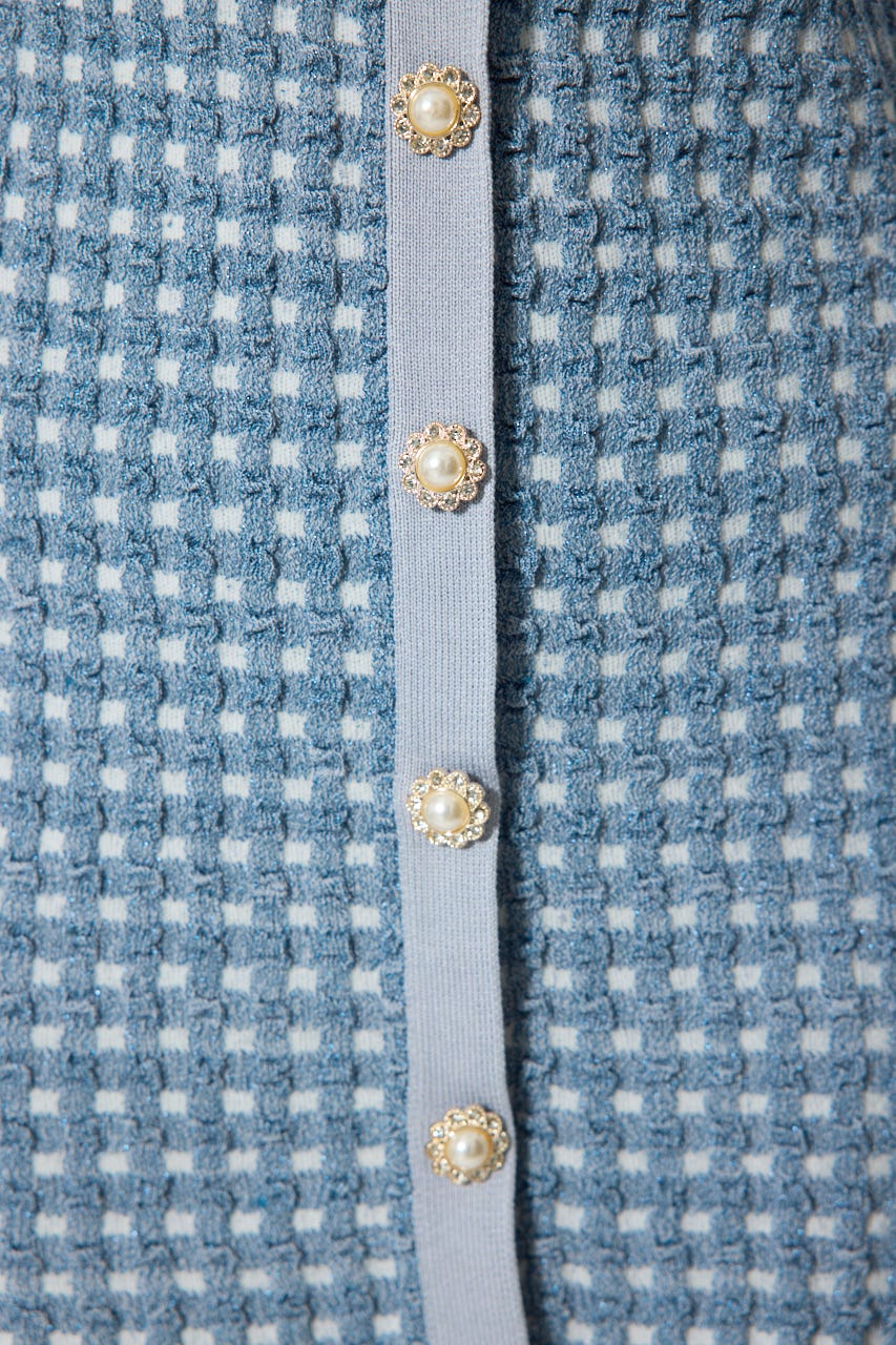 アシンメトリーツイードミニニットワンピース BLU FREE