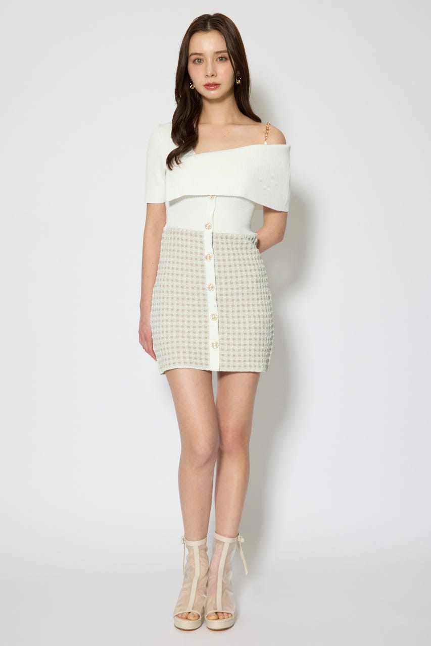 アシンメトリーツイードミニニットワンピース WHT FREE