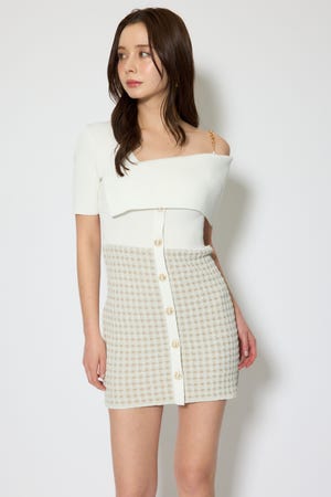 アシンメトリーツイードミニニットワンピース