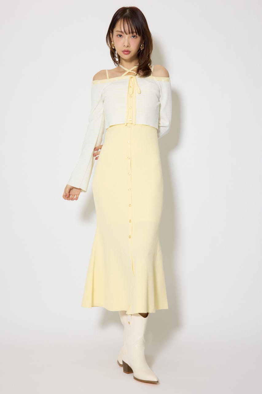 ボーダーカーデセットマーメイドニットワンピース YEL FREE