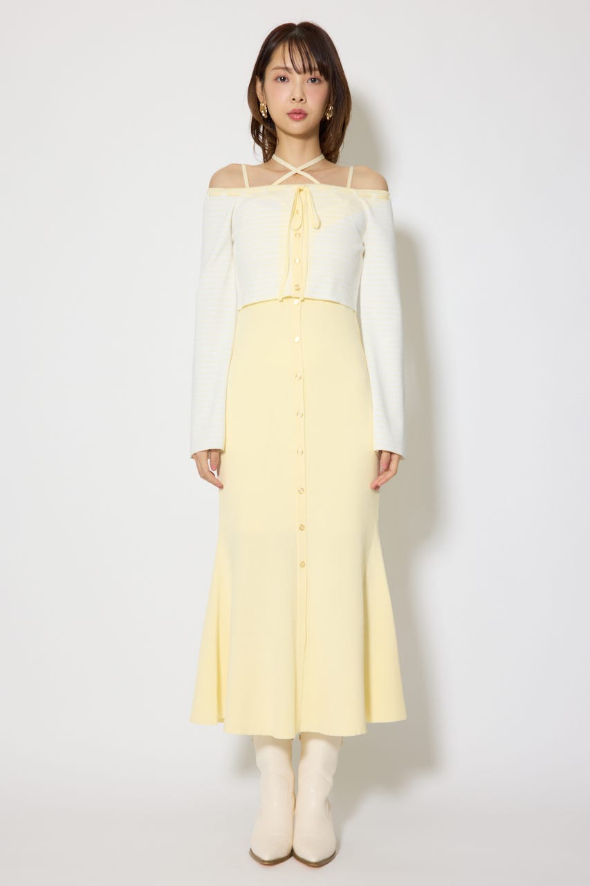 ボーダーカーデセットマーメイドニットワンピース YEL FREE