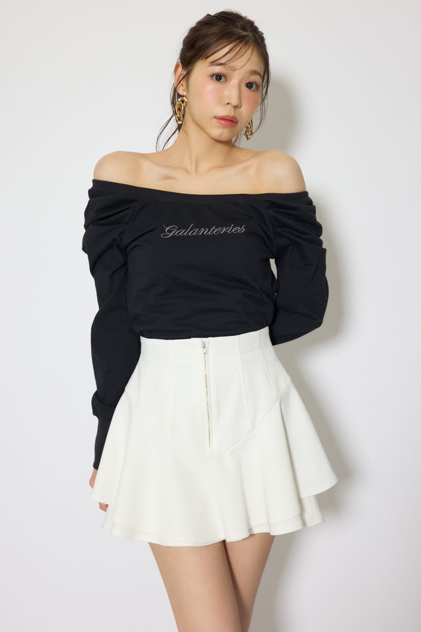 オフショルカットロングTシャツ BLK FREE