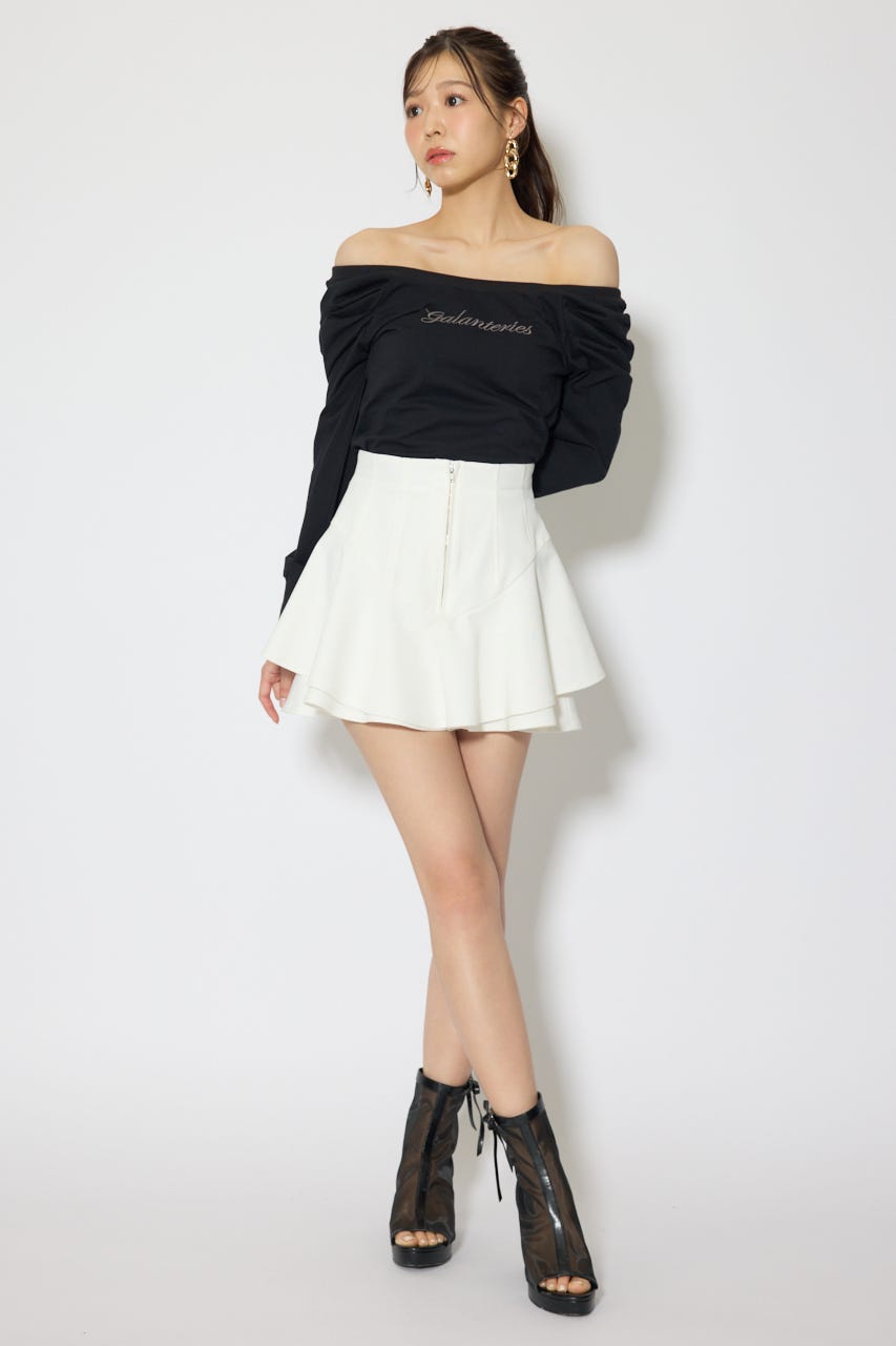 オフショルカットロングTシャツ BLK FREE