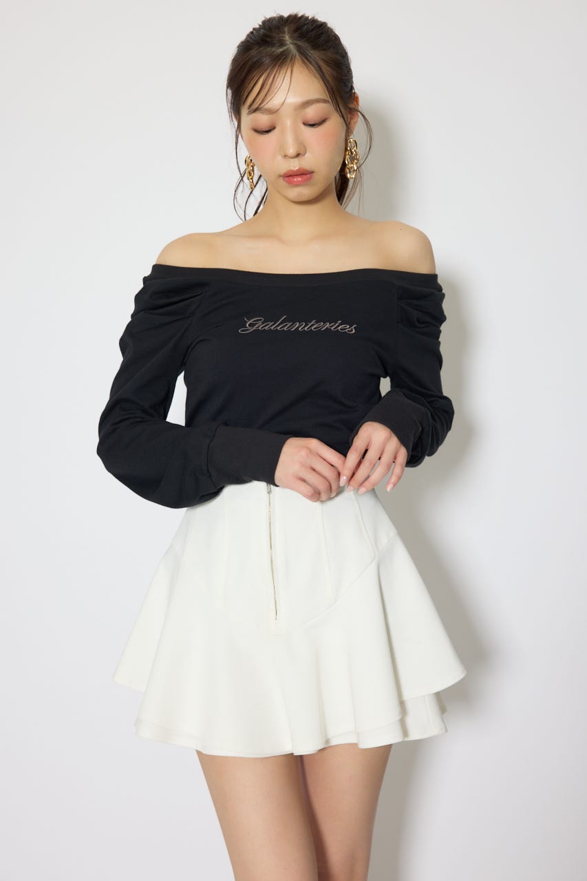 オフショルカットロングTシャツ BLK FREE