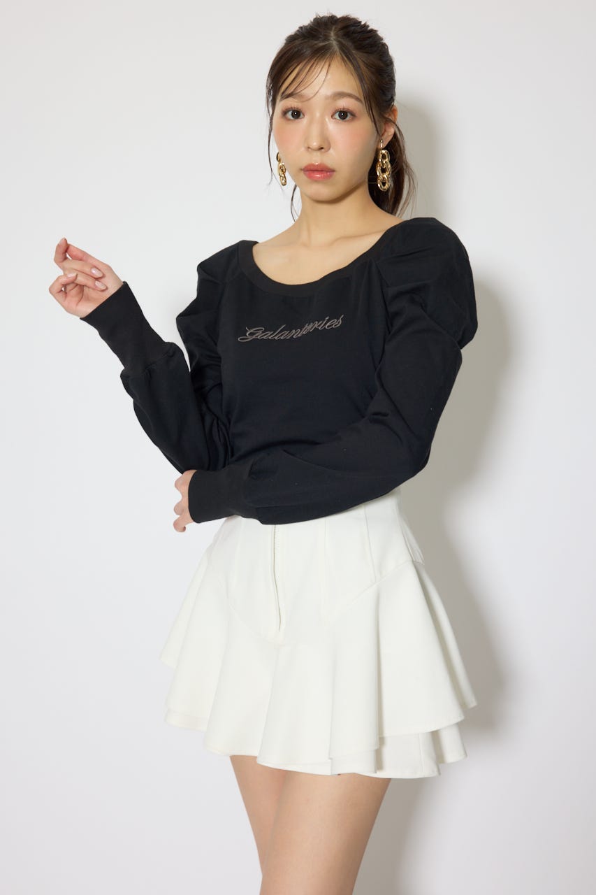 オフショルカットロングTシャツ BLK FREE