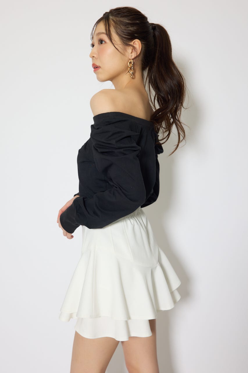 オフショルカットロングTシャツ BLK FREE