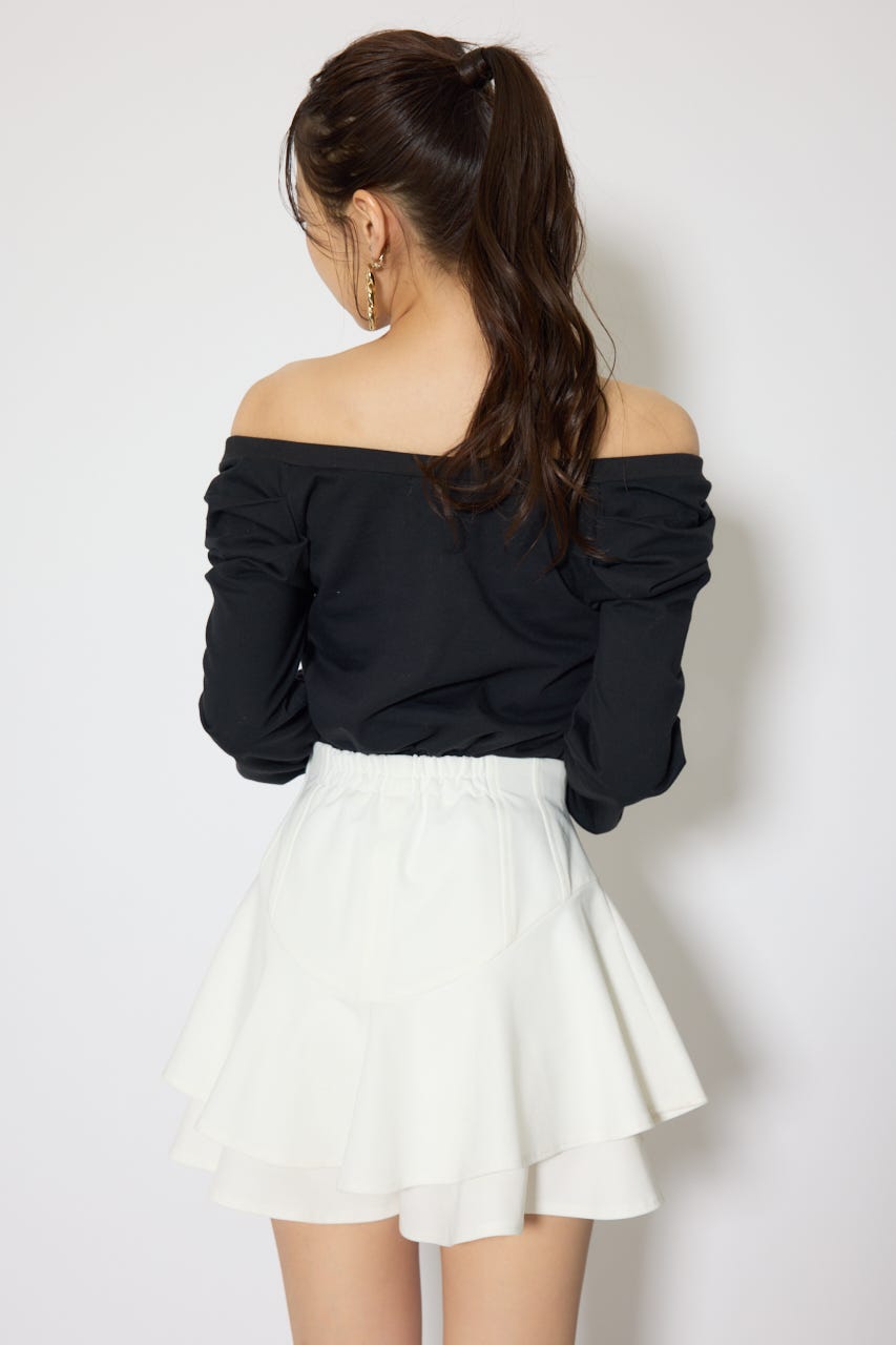 オフショルカットロングTシャツ BLK FREE