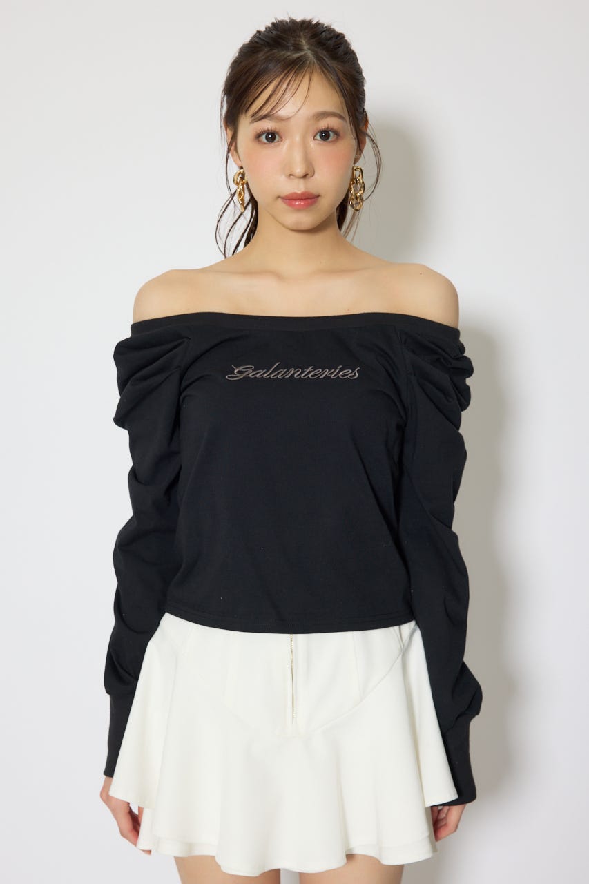 オフショルカットロングTシャツ BLK FREE