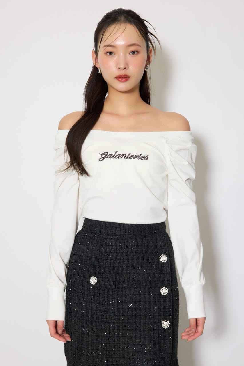 オフショルカットロングTシャツ WHT FREE