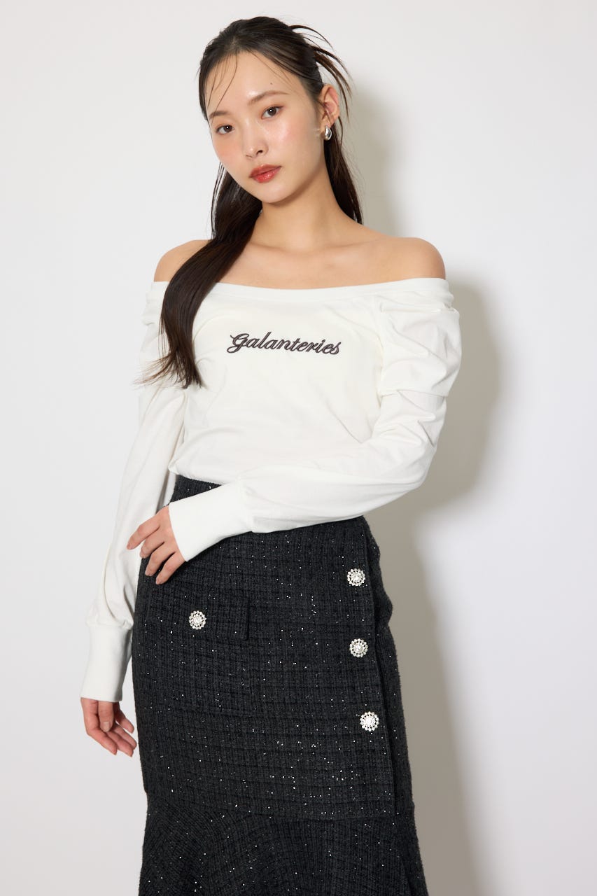 オフショルカットロングTシャツ WHT FREE