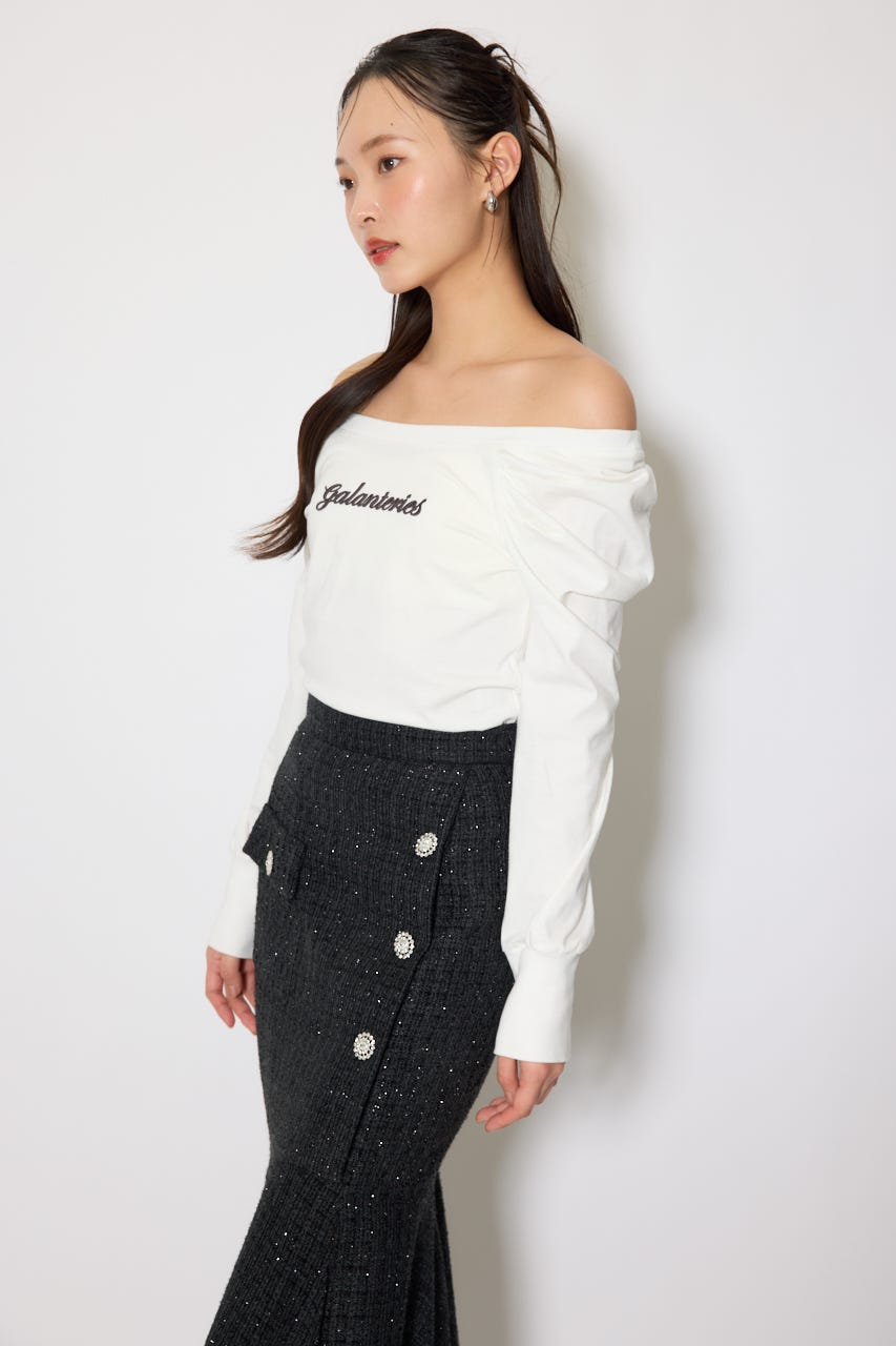 オフショルカットロングTシャツ WHT FREE