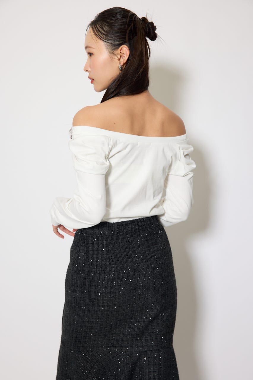 オフショルカットロングTシャツ WHT FREE