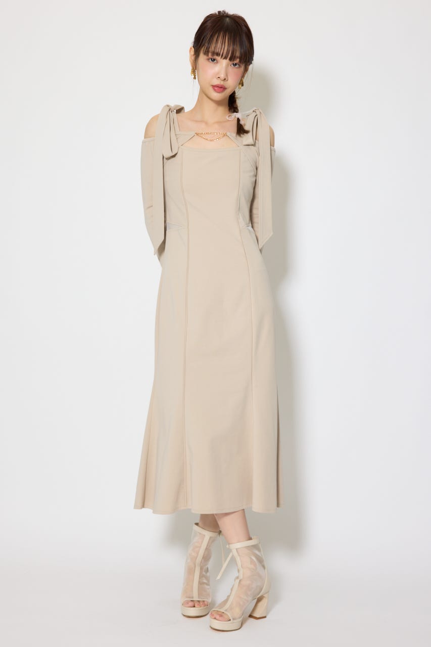 ショルダーリボンオフショルカットワンピース BEG S