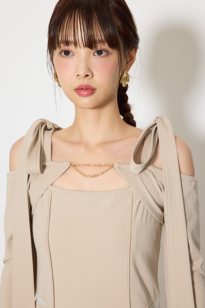 ショルダーリボンオフショルカットワンピース BEG S