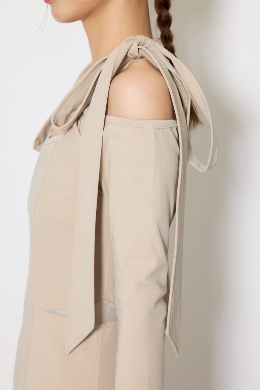 ショルダーリボンオフショルカットワンピース BEG S