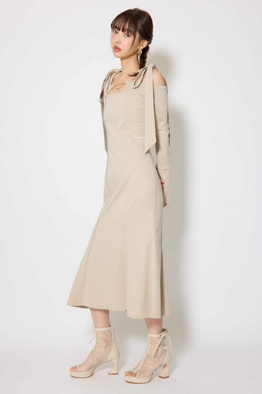 ショルダーリボンオフショルカットワンピース BEG S