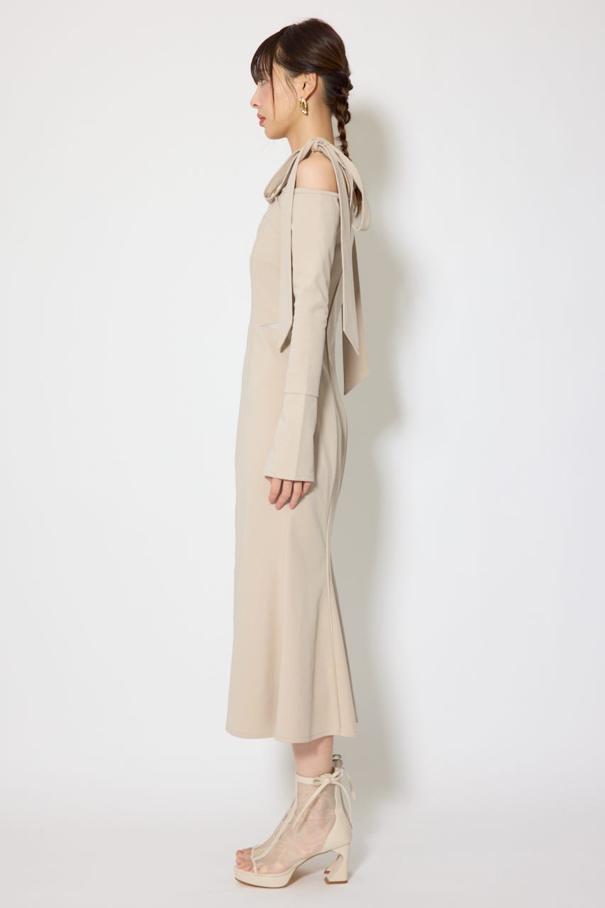 ショルダーリボンオフショルカットワンピース BEG S