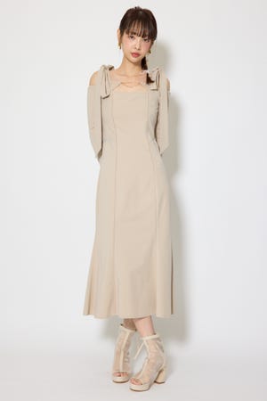 ショルダーリボンオフショルカットワンピース