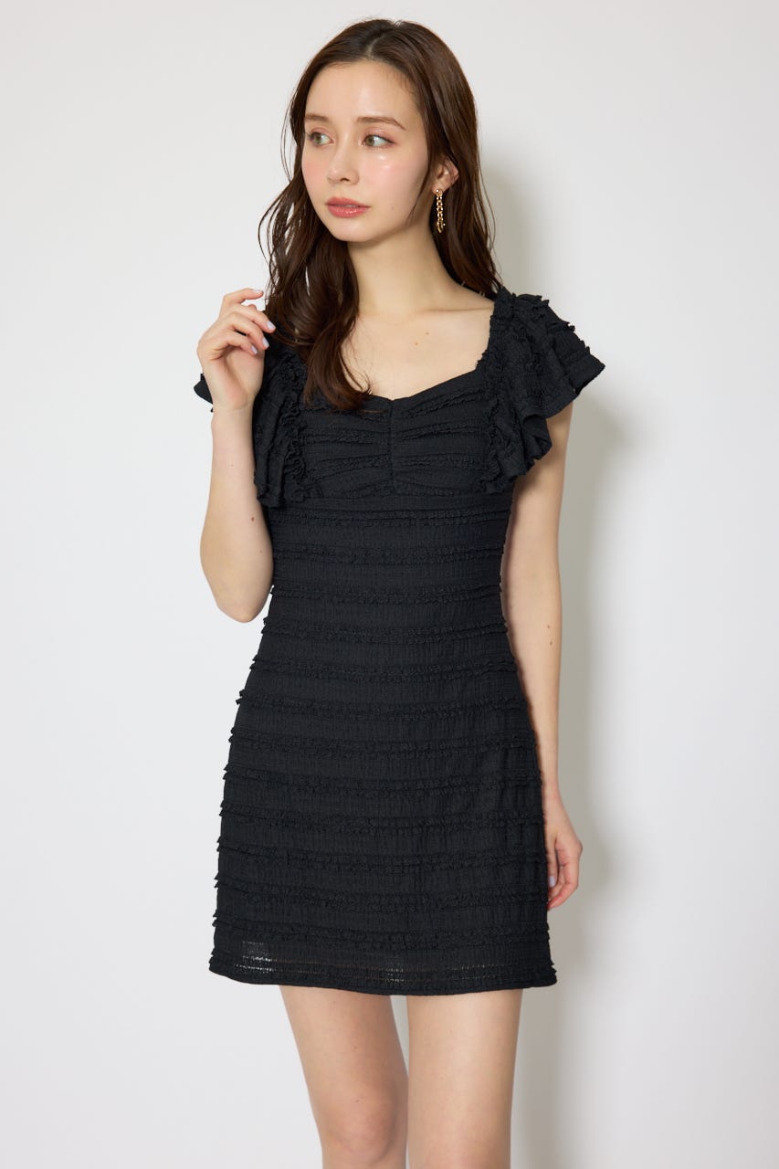 ショルダーフリルカットミニワンピース BLK S