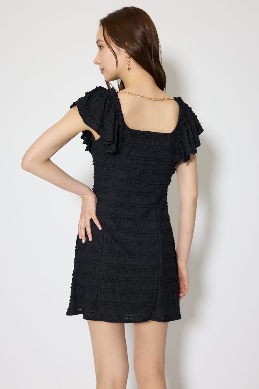 ショルダーフリルカットミニワンピース BLK S