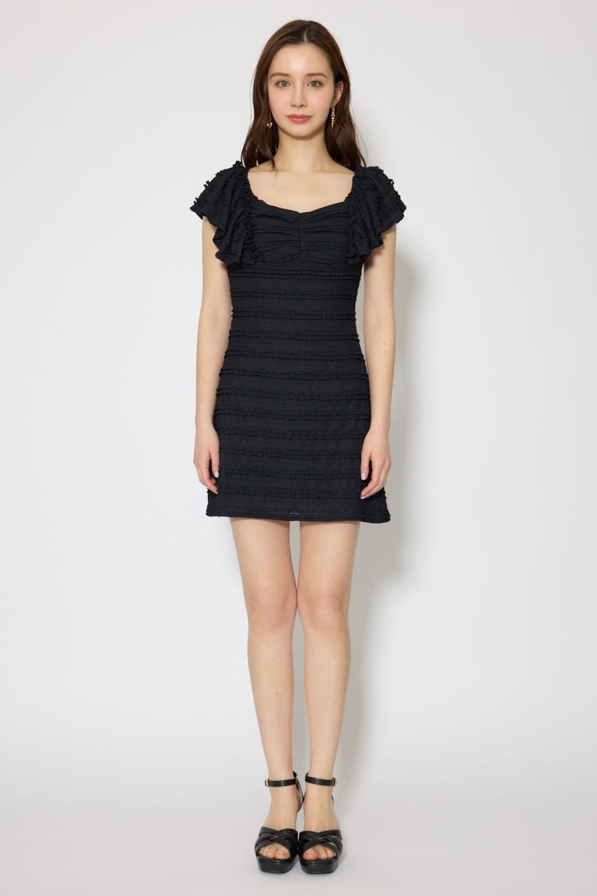 ショルダーフリルカットミニワンピース BLK S