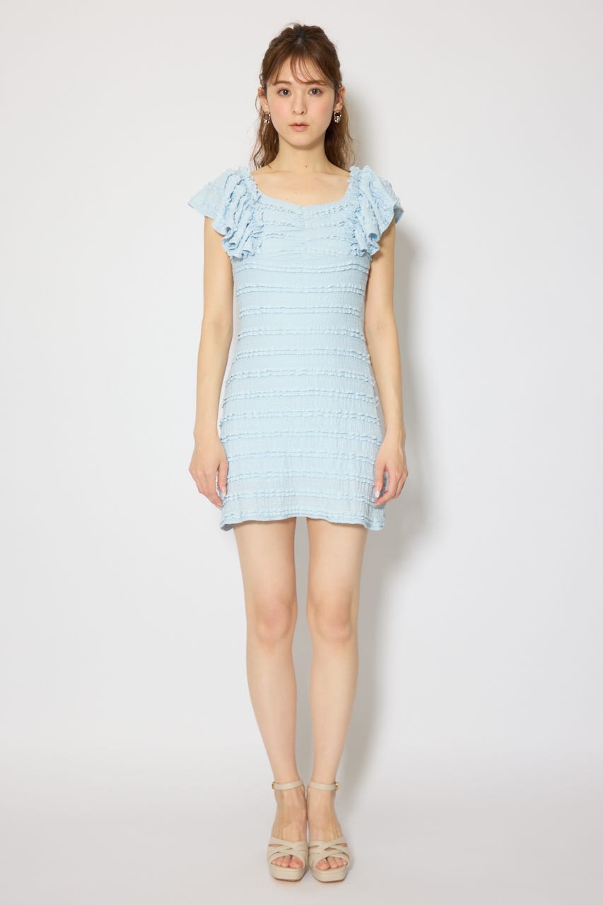 ショルダーフリルカットミニワンピース L/BLU M