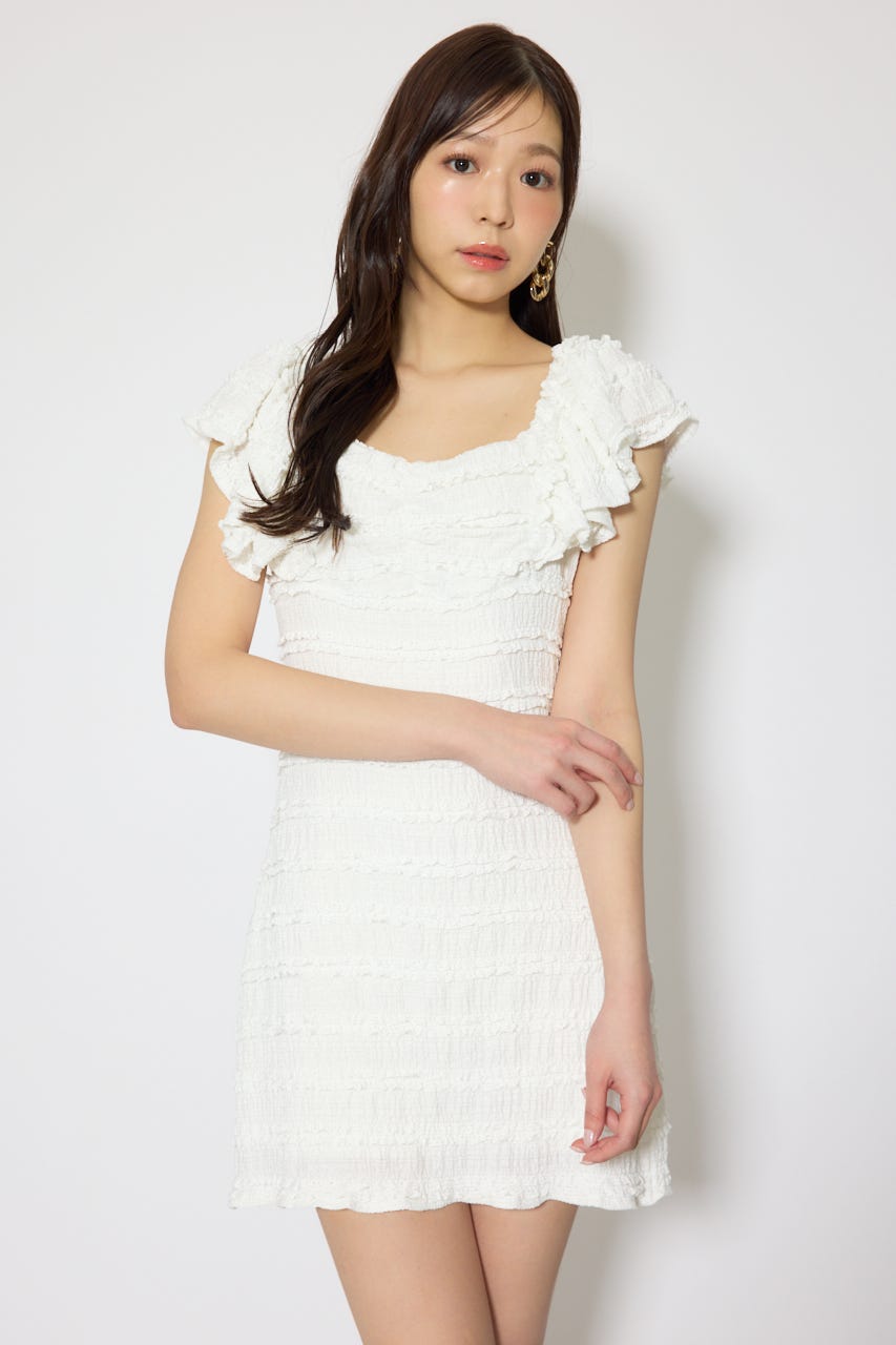 ショルダーフリルカットミニワンピース WHT M