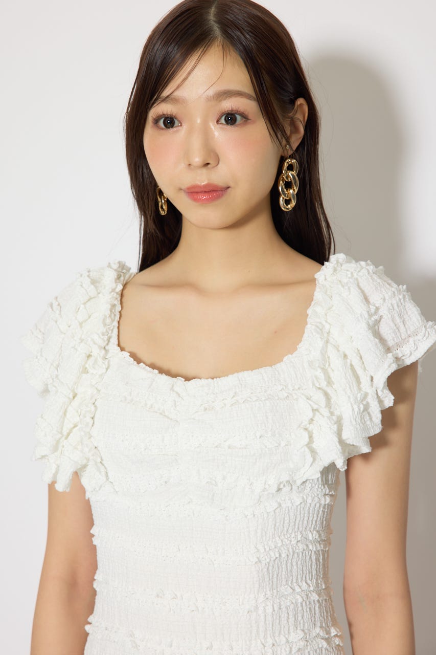 ショルダーフリルカットミニワンピース WHT M