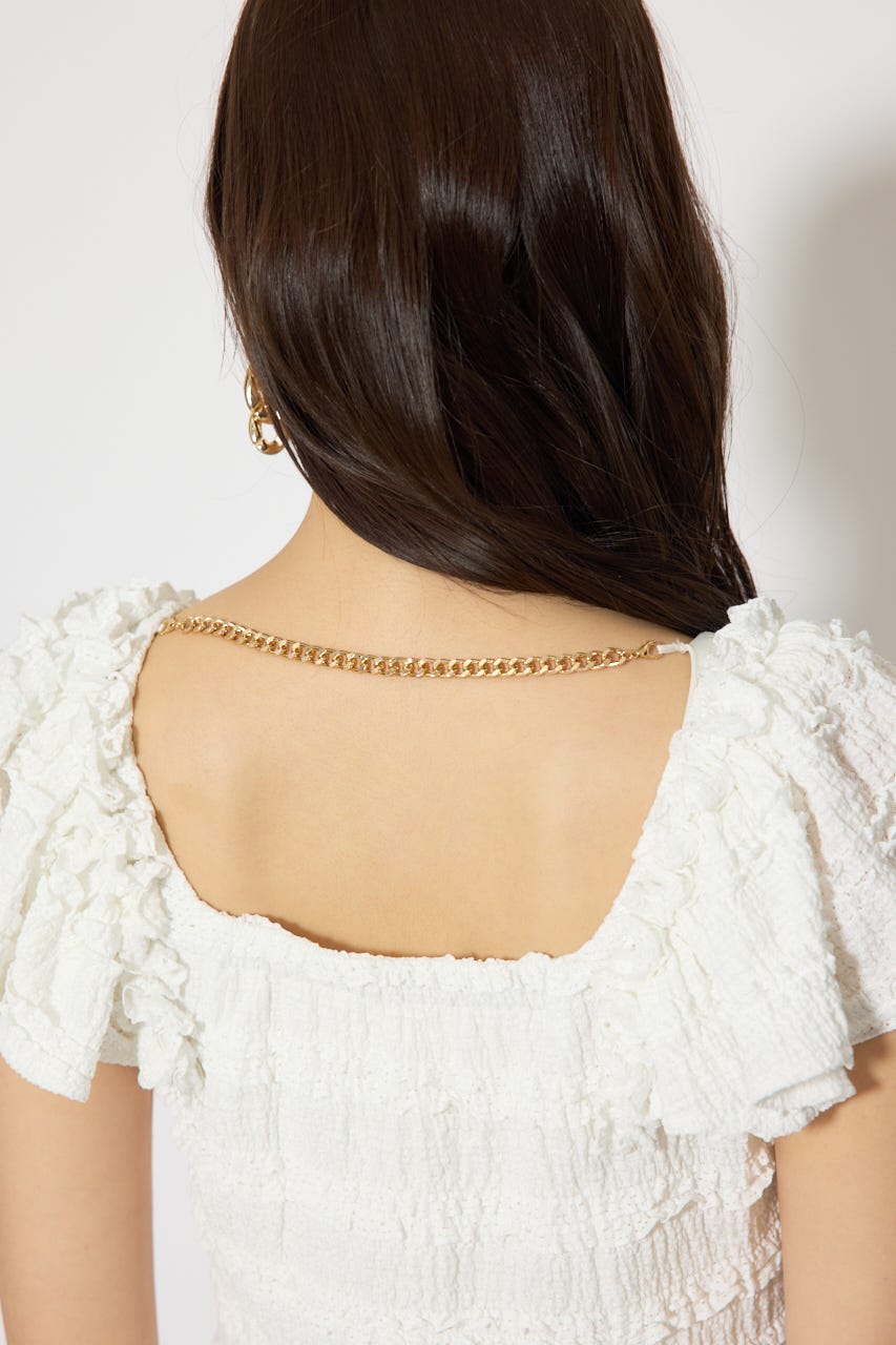 ショルダーフリルカットミニワンピース WHT M