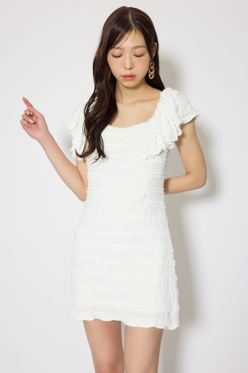 ショルダーフリルカットミニワンピース WHT M