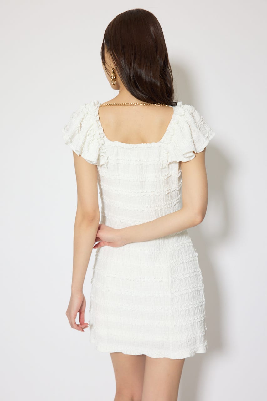 ショルダーフリルカットミニワンピース WHT M
