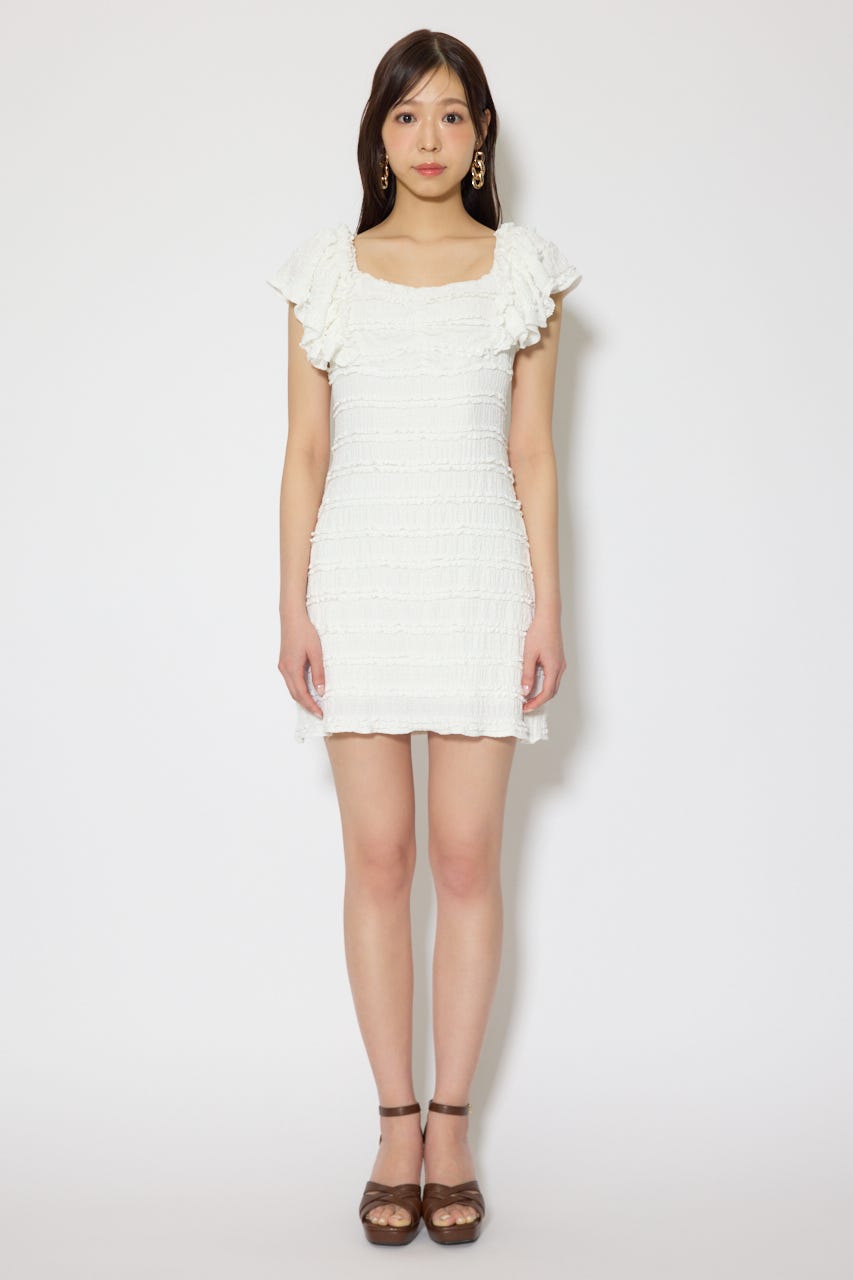 ショルダーフリルカットミニワンピース WHT M