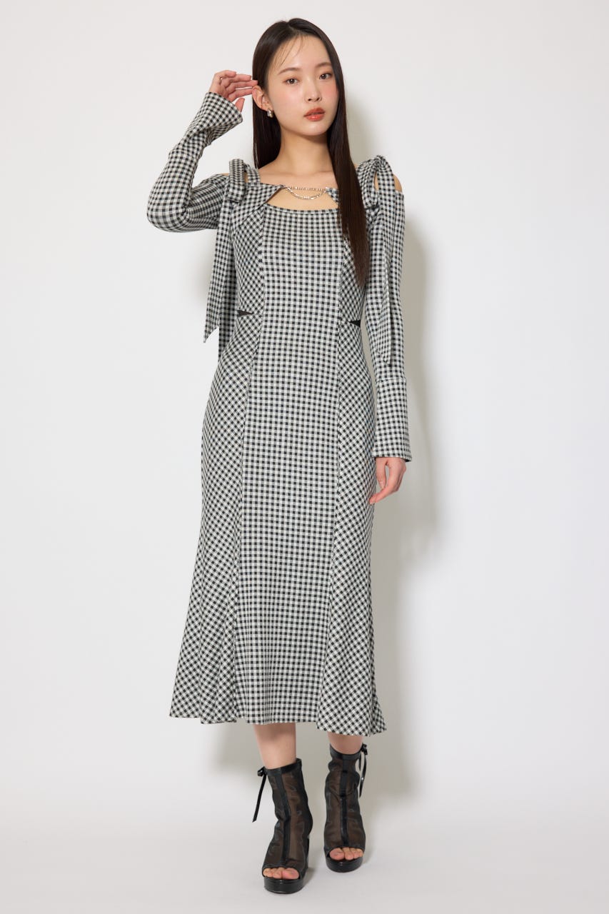 ギンガムチェックカットワンピース 柄BLK M