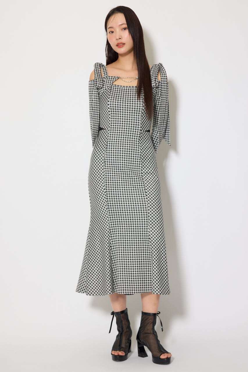 ギンガムチェックカットワンピース 柄BLK M
