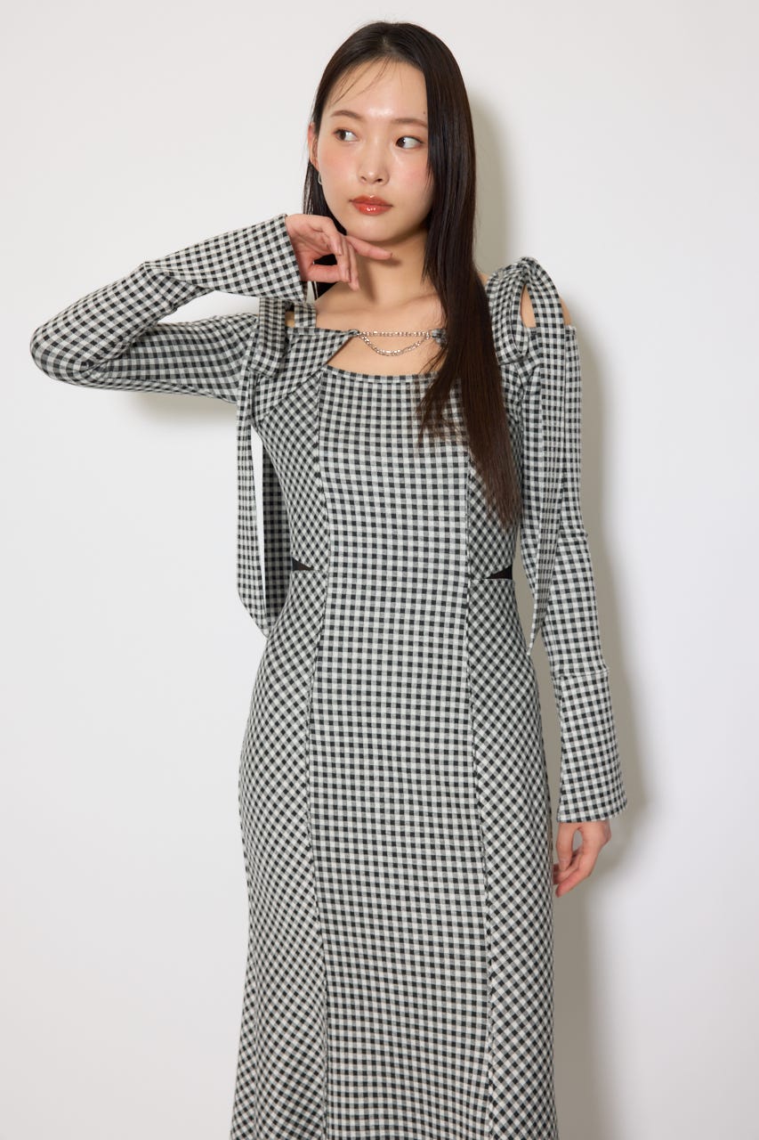 ギンガムチェックカットワンピース 柄BLK M