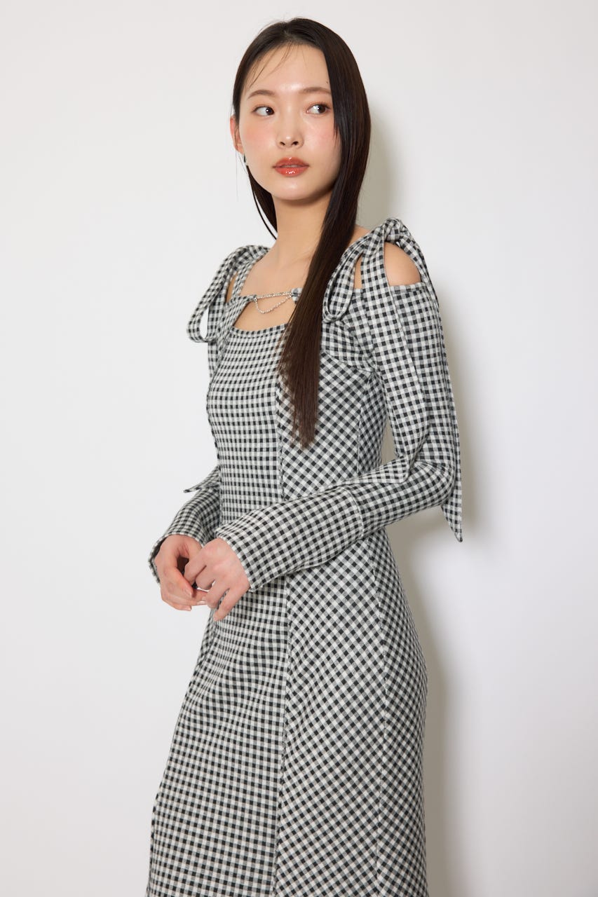 ギンガムチェックカットワンピース 柄BLK M
