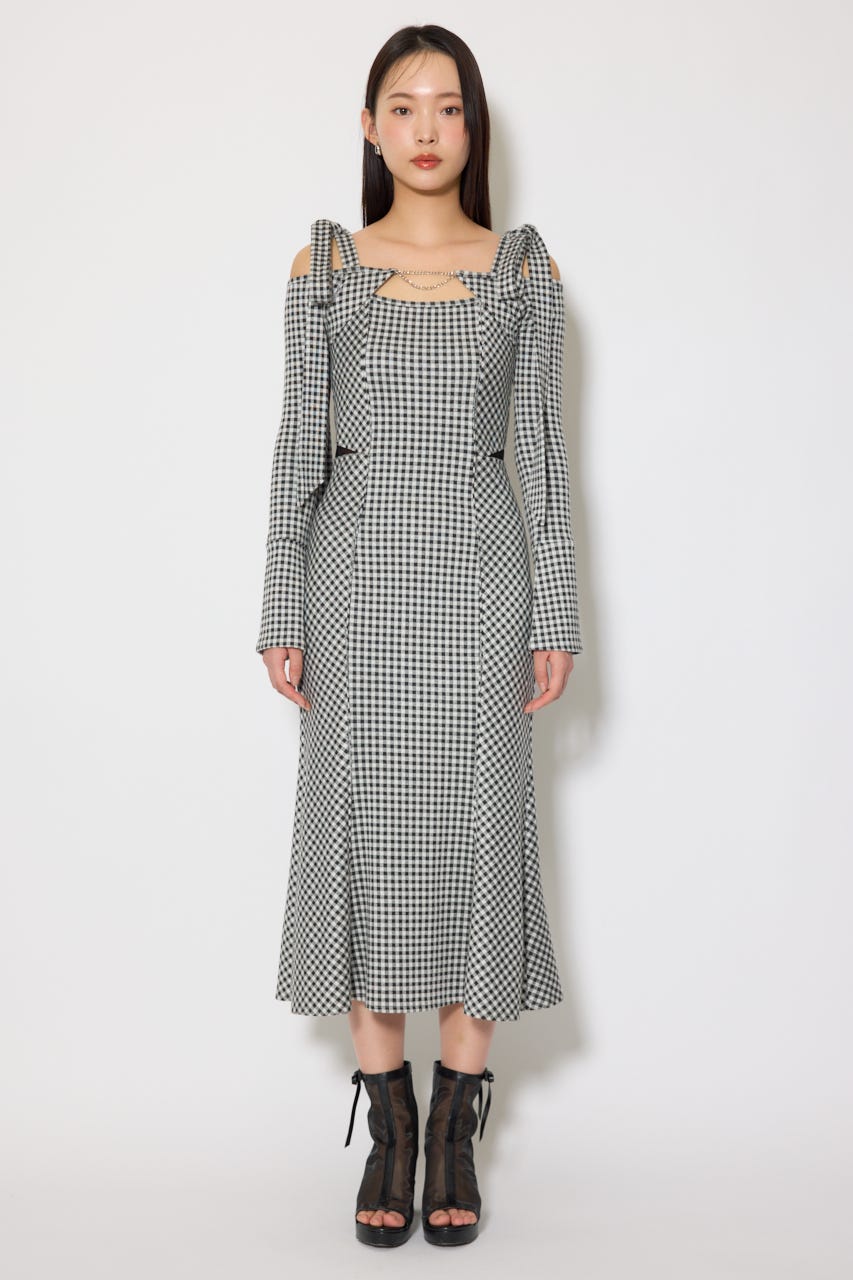ギンガムチェックカットワンピース 柄BLK M