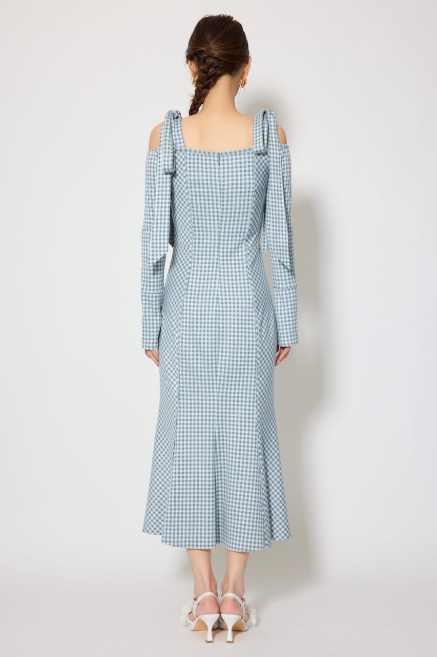 ギンガムチェックカットワンピース 柄BLU M