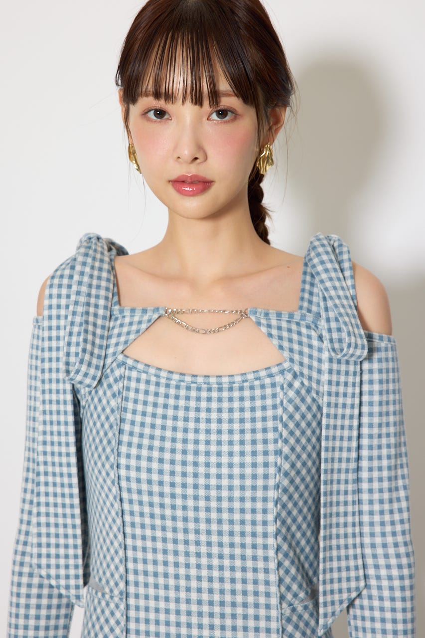 ギンガムチェックカットワンピース 柄BLU M