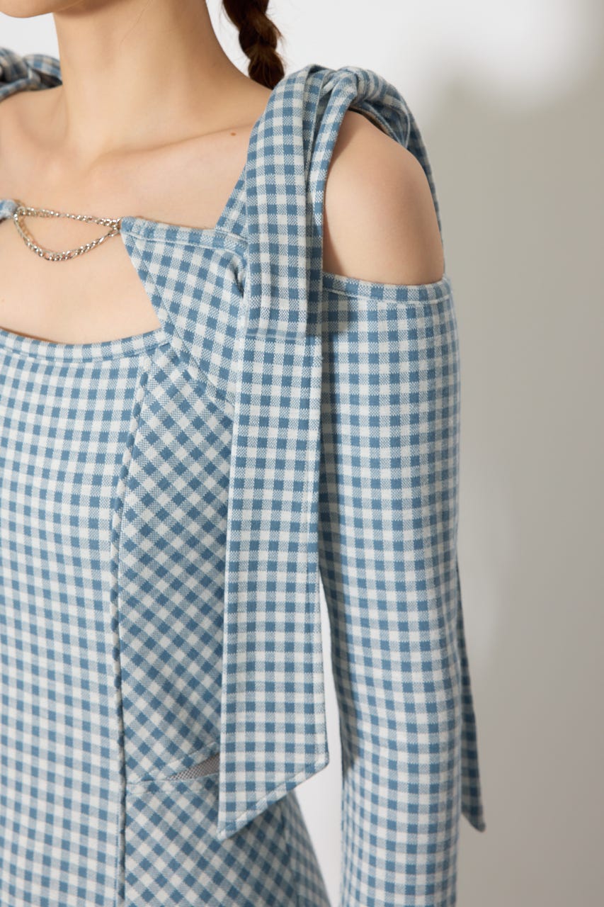 ギンガムチェックカットワンピース 柄BLU M