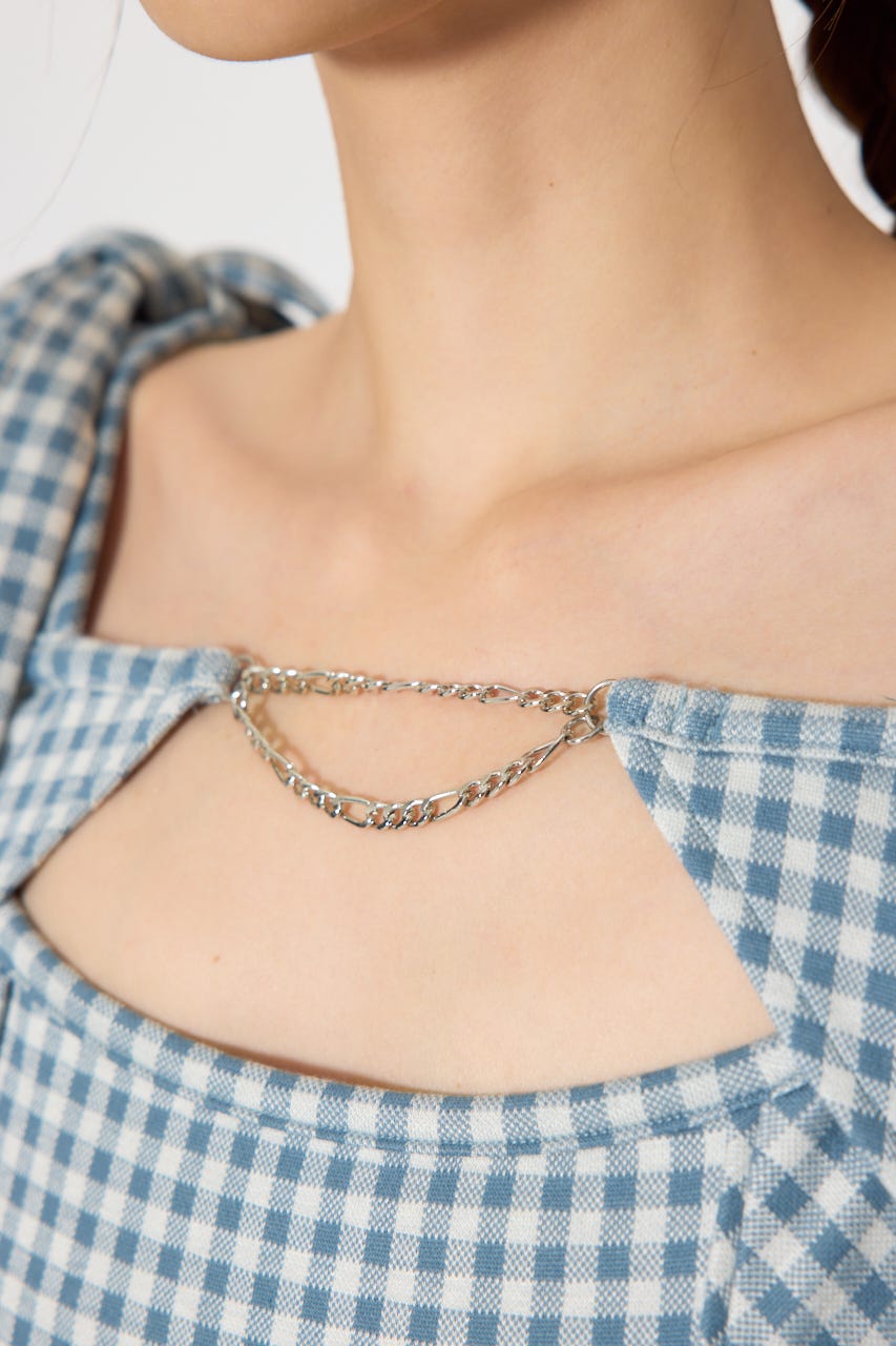 ギンガムチェックカットワンピース 柄BLU M