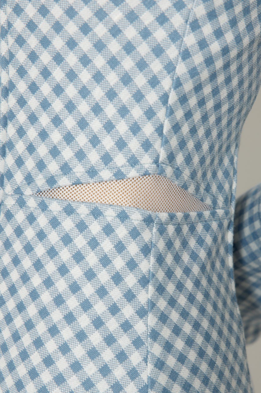 ギンガムチェックカットワンピース 柄BLU M