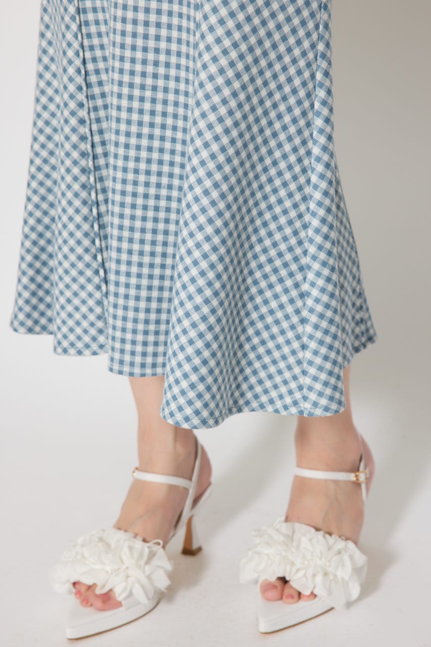 ギンガムチェックカットワンピース 柄BLU M